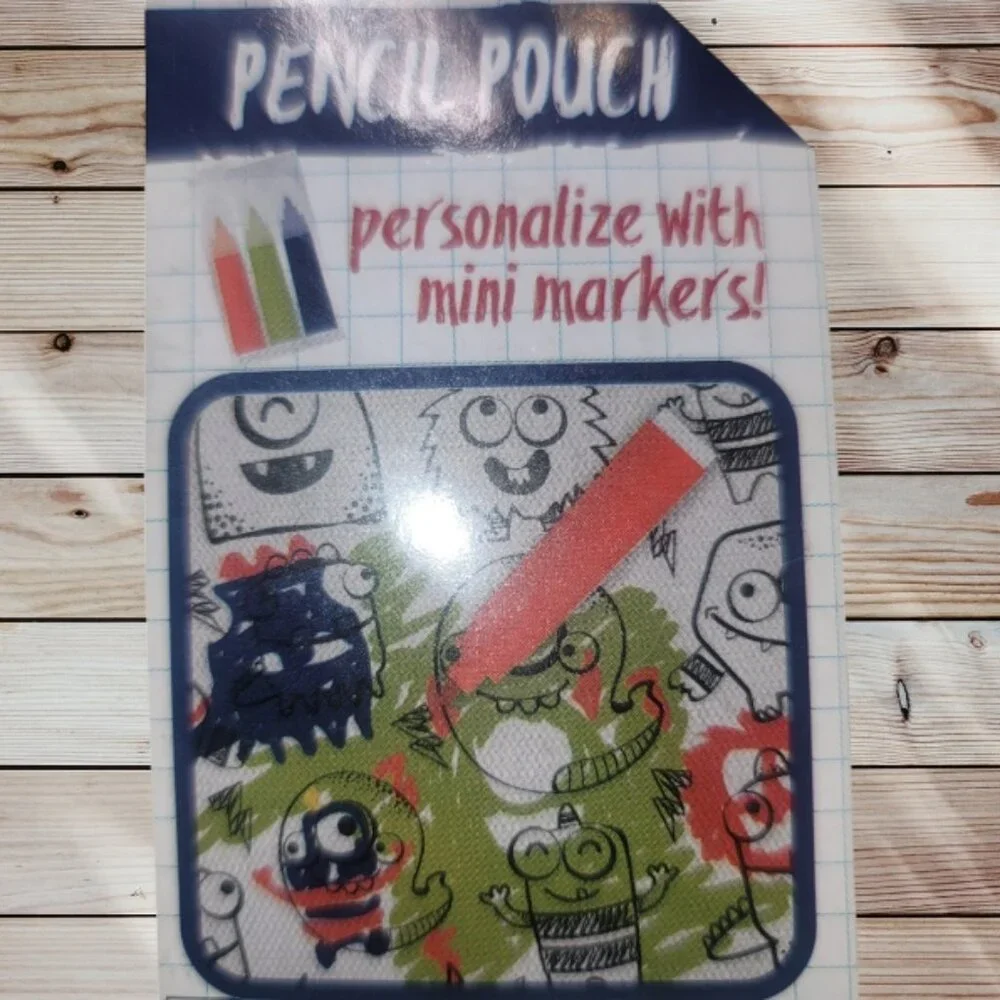 Lot of 3 - Color Your Own Pencil Case Pouch Zipper Bag - Monsters, Aliens